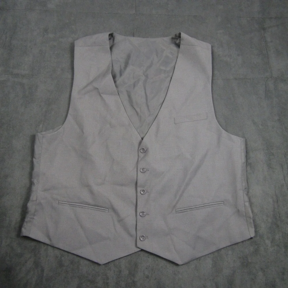 Suit Vest Mens 50R 44W Light Grey Formal Waistcoat Cinch Back Wedding